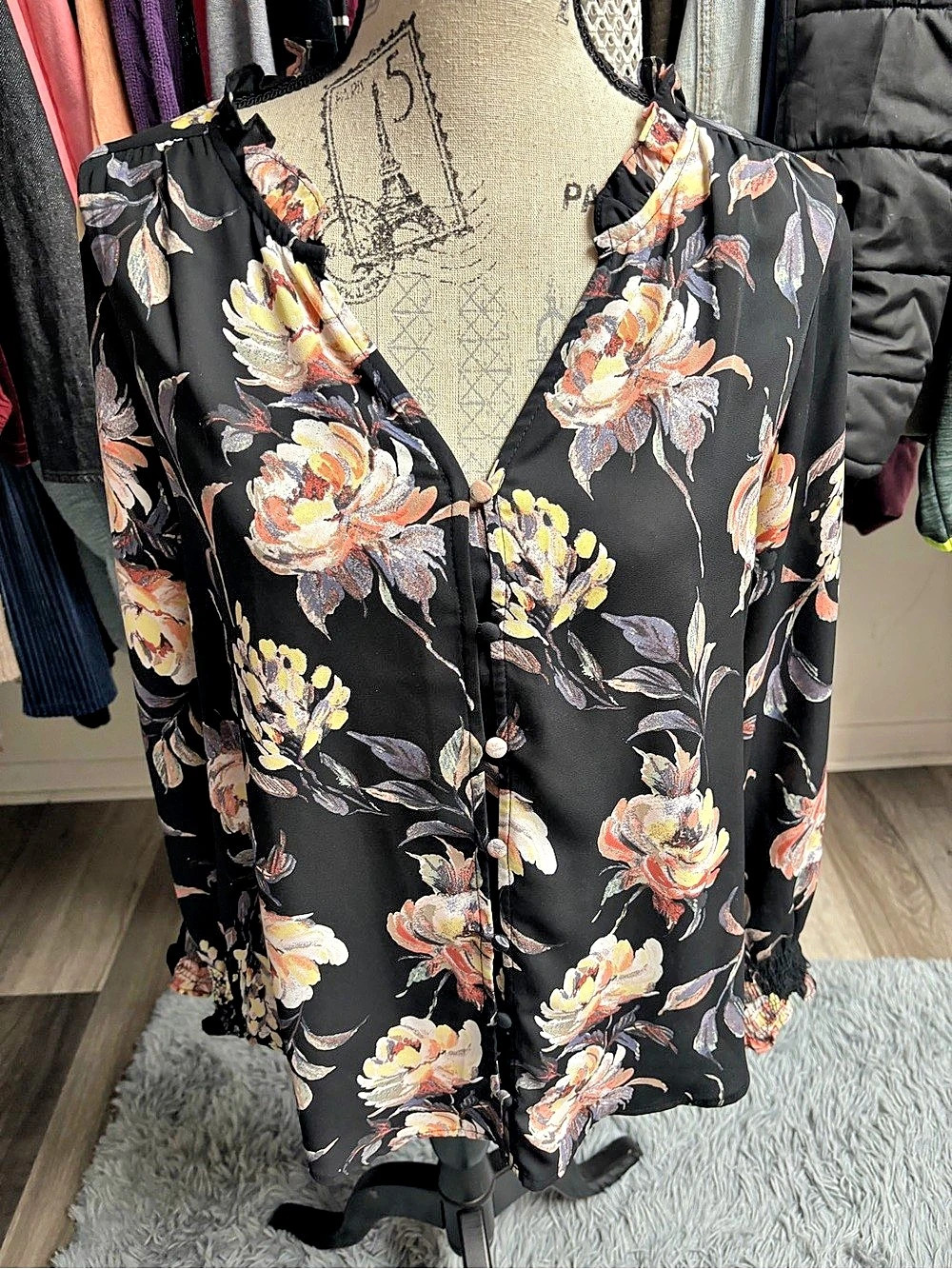 Y2K V-neck Floral Print Button Front Blouse